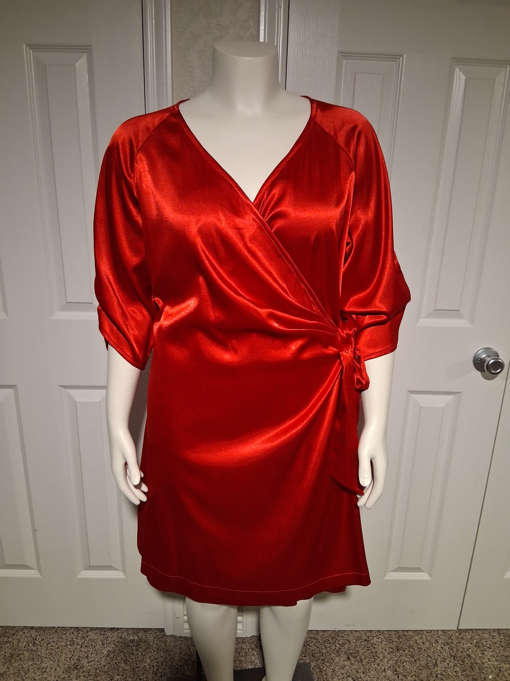 Satin Stretch Red Wrap-Style with Side Tie